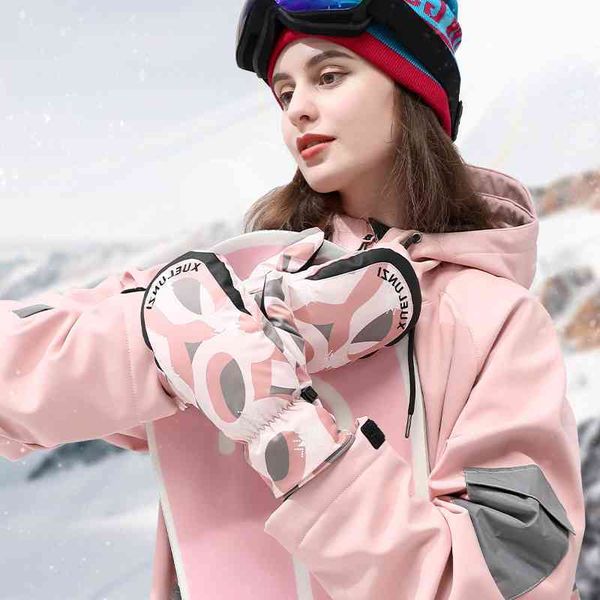 

ski gloves women's autumn and winter warm girls' outdoor riding windproof water splashing touch screen bag finger thickening, Black