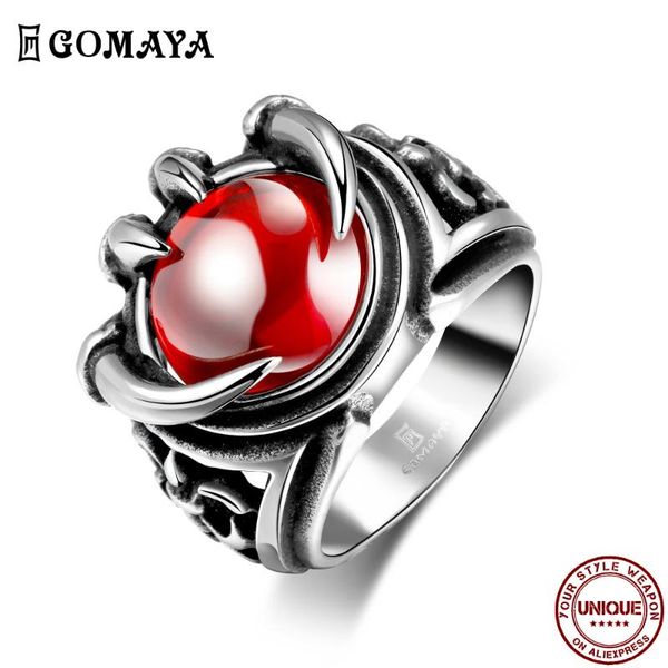 

mens 361l stainless steel vintage punk dragon claw ring red large crystal gothic retro rings fashion jewelry bague cluster, Golden;silver