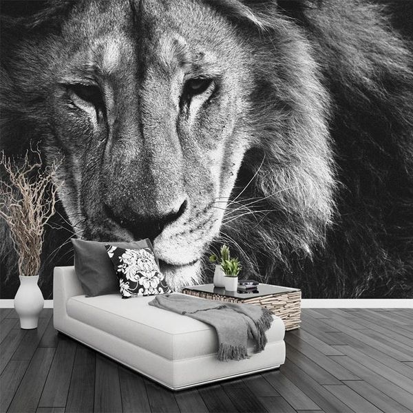 

wallpapers drop custom waterproof mural wallpaper 3d black and white lion animal murals living room bedroom home decor stickers