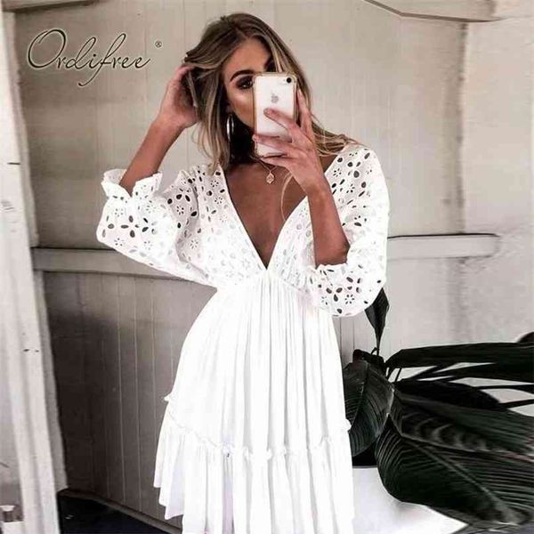 

summer bohomian women embroidery mini dress half sleeve short backless cotton white lace tunic beach 210513, Black;gray