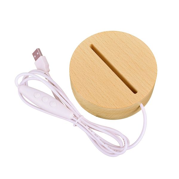 

wholesale warm white 3d led acrylic night light lamp round wood base
