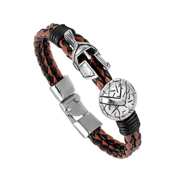 

link, chain 2021 fashion retro men bracelet spartan helmet warrior leather bracelets pulseira luxury handmade rope ladies fine gift, Black