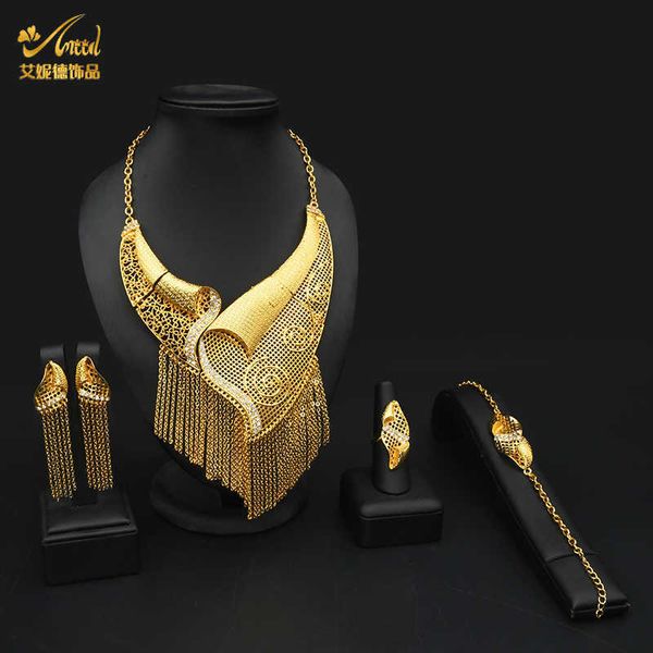 Aniid borla colar conjunto de cobre dubai etíope banhado a ouro conjuntos de jóias africanas nupcial nigeriano casamento brincos afgani 2021 h1022