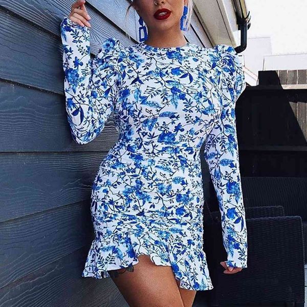 

boho halter backless beach floral print long sleeve ruffles slim holiday evening party mini dress women vestidos#j30, Black;gray