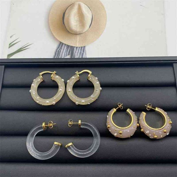 

70% off outlet online new milk tea color resin diamond half round lady net red personality earrings girl, Golden