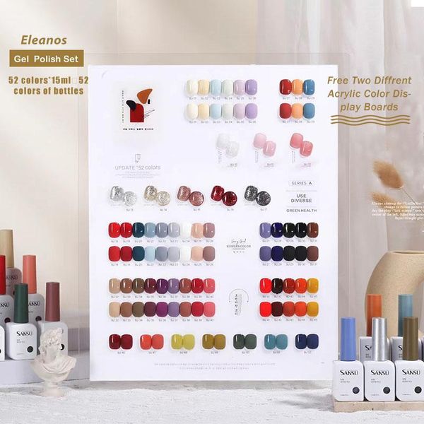 

nail gel eleanos 52 fashion colors polish varnish for salon art soak off 15ml uv led kit with two color cards, Red;pink