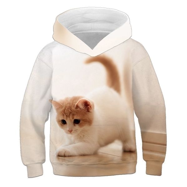 Çocuk Sevimli Kedi 3D Baskılı Hoodies Erkek Kız Serin Tişörtü Hoodie Çocuklar Moda Kazaklar Giyim Tops 4T-14T Bebek Kazakları 211110