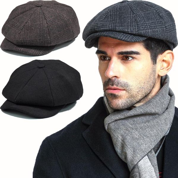 

retro classic plaid men berets spring autumn casual street newsboy hat retro england caps wild octagonal cap fashion hats, Blue;gray