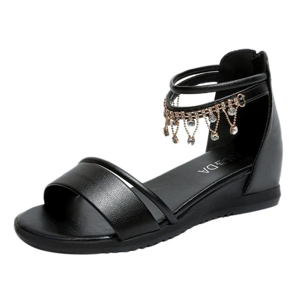 

sandals woman single shoes with crystal high heels back zipper wild ladies fashion wedges black 18.dec.11