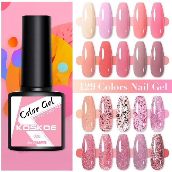 

nail gel koskoe 8ml nude glitter polish semi permanent hybrid varnish sequins soak off uv led nails art base coat, Red;pink