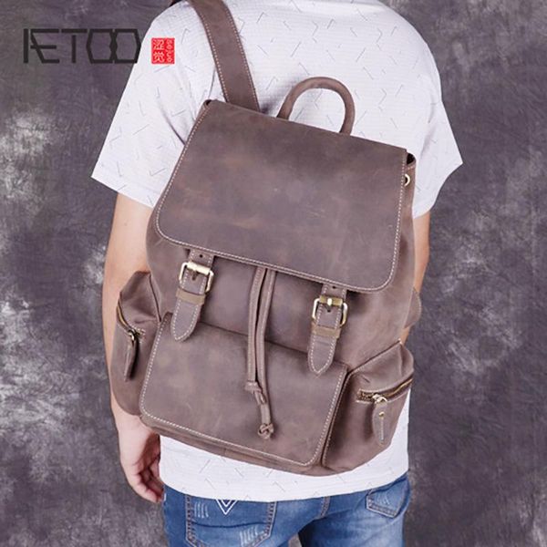 

backpack aetoo vintage mad horse leather shoulder bag, men's backpack, casual handmade computer travel