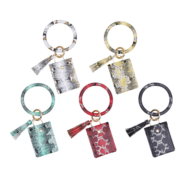

keychains 2021 leopard pu wrist keychain coin purse snake pattern bracelet pendant card bag, Silver