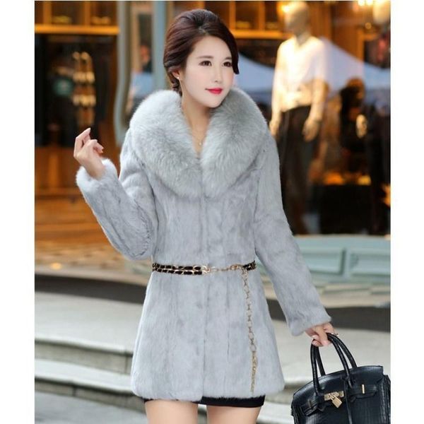 

women's fur & faux 2021 spring woman real coat winter female plush thick mid-length overcoat jacket ladies long sleeve outerwear q279, Black