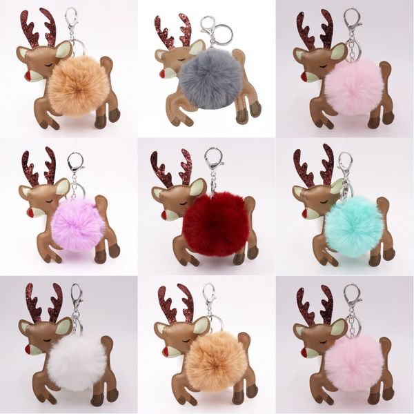 

artificial pompom key rings xmas elk faux fur ball keychain soft and love fluffy keyring car pendant jewelry kimter-p32fa, Slivery;golden