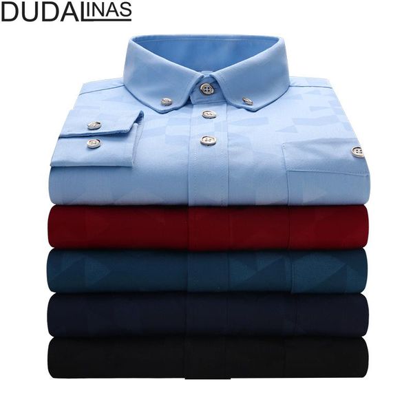 

dudalinas fashion casual men shirt long sleeve 40% cotton slim fit business mens dress shirts clothes -5xl men's, White;black