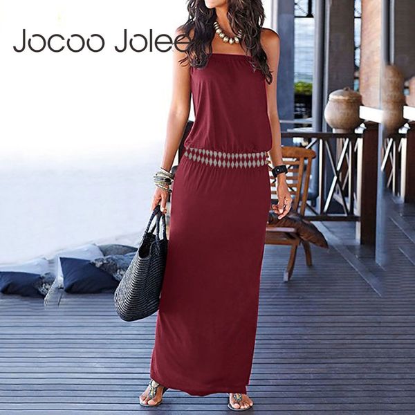 

women boho off shouldeer strapless solid long dress casual elastic waist slim ankle-length beach party es 210428, Black;gray