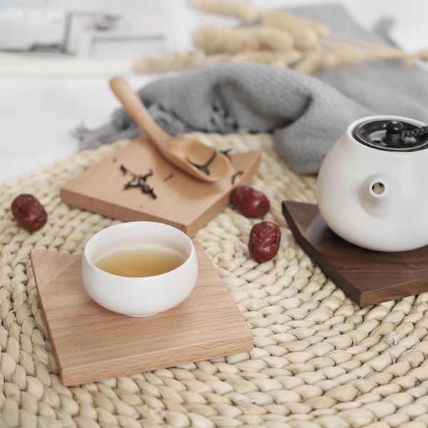 

mats & pads 1 pcs tea coffee cup pad placemats durable wood coasters heat resistant non-slip home drink table mat decor