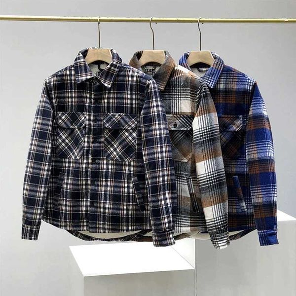 

zodf trendy men winter fleece plaid jackets shirts harajuku male thick worm coats outfits brand design hy0339 211013, Black;brown