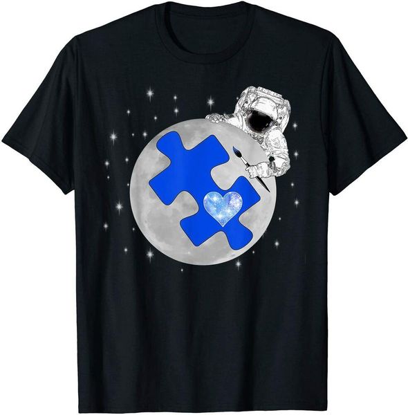 

autism puzzle stars awareness astronaut t-shirt size m-5xl, White;black