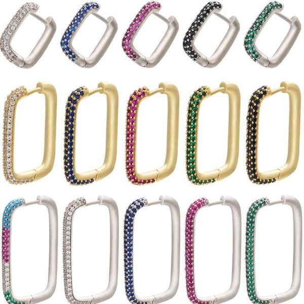 

hoop & huggie hecheng 1pc rainbow colorful earrings cz wholesale geometric gold silver color for women girls jewelry ve144, Golden;silver
