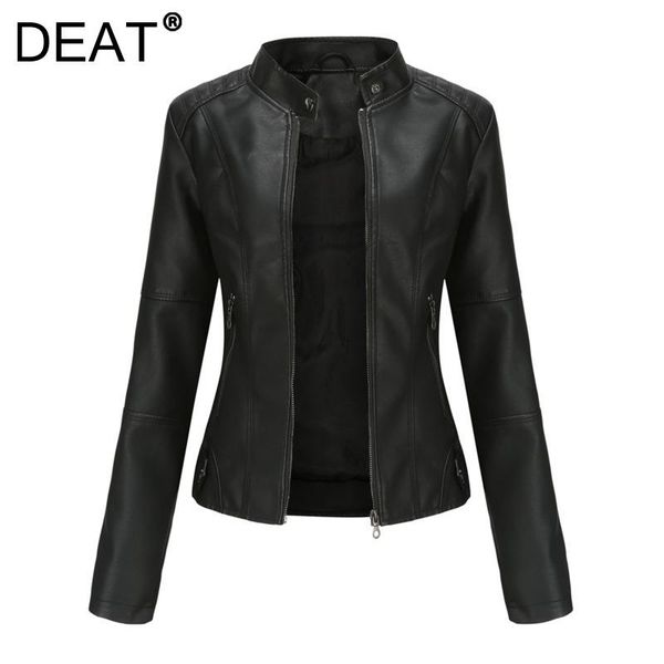 

women's leather & faux [deat] 2021 autumn winter fashion tide coat long sleeve stand-up collar thickening loose pu jacket women 13z969, Black