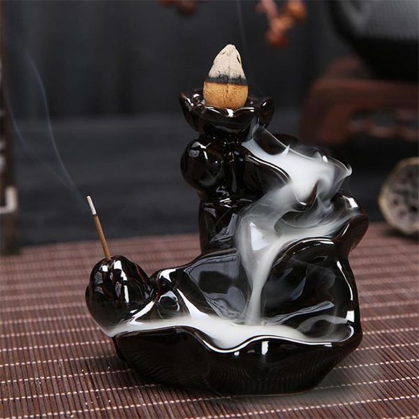 

fragrance lamps ceramic small black backflow incense burner zen waterfall censer base home decoration accessories