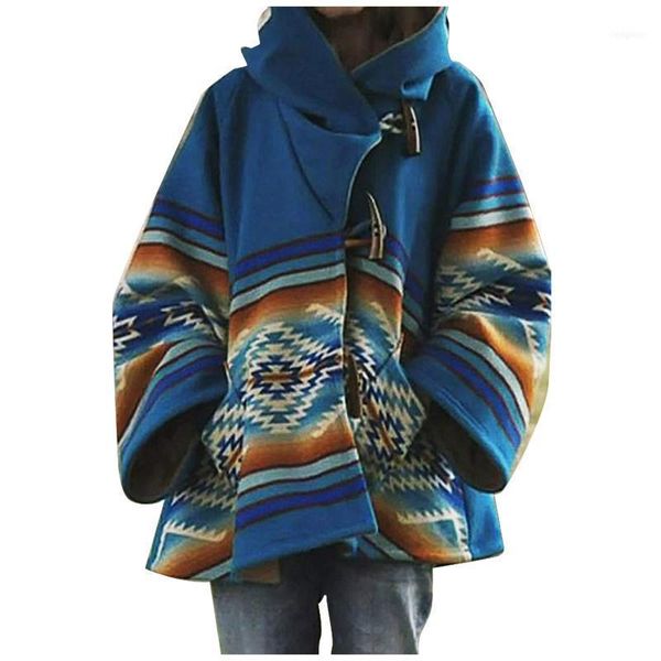 

boho oversized coat female casual printed color retro wool blends long sleeve hooded jacket claw button women autumn1, Black;brown
