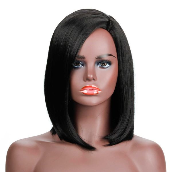 

black selling women's chemical fiber black wig headcover yaki silk