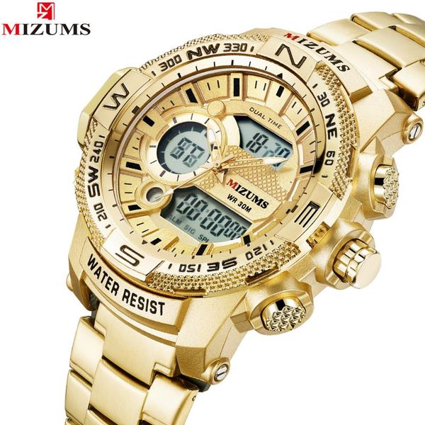 

wristwatches mizums watch men military quartz analog digital gold wrist for waterproof sport male clock relogio dourado masculino, Slivery;brown