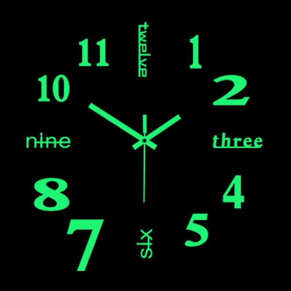 

wall clocks luminous large clock diy 3d modern design acrylic mirror duvar saat sticker home decor nightlight klock with backlight