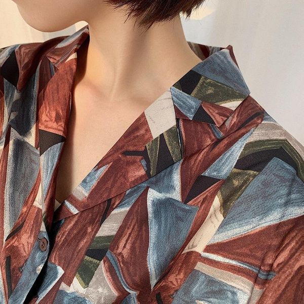 

women's blouses & shirts mazefeng 2021 vintage loose print women single-breasted and geometric female blusas mujer de moda, White