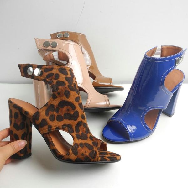 

leopard suede block heel sandals women fashion high heels female open toe 2021 summer round shoes apricot, Black
