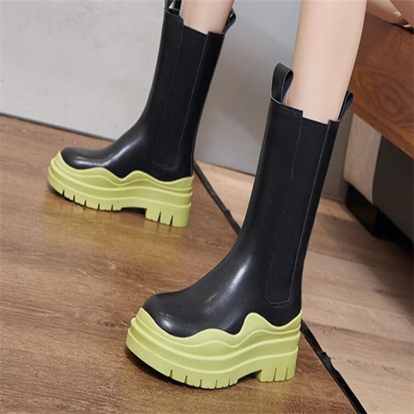 

trend pink sole martin boot fashion luxury tire leathaer booties women platform chunky shoes lady knight high-boot designer size 35-40, Black