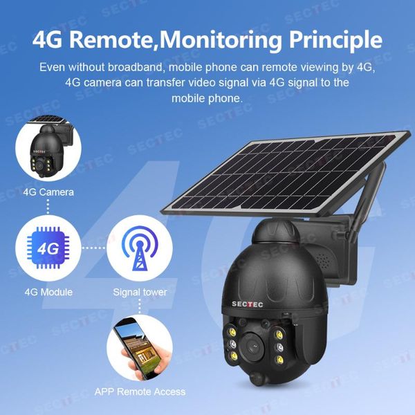 

cameras sectec outdoor solar camera 4g sim / wifi wireless security detachable cam battery cctv video surveillance smart monitor