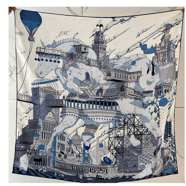 

scarves 70*70cm 100% silk bandana neckerchief women fashion print head for hair wrapping, Blue;gray