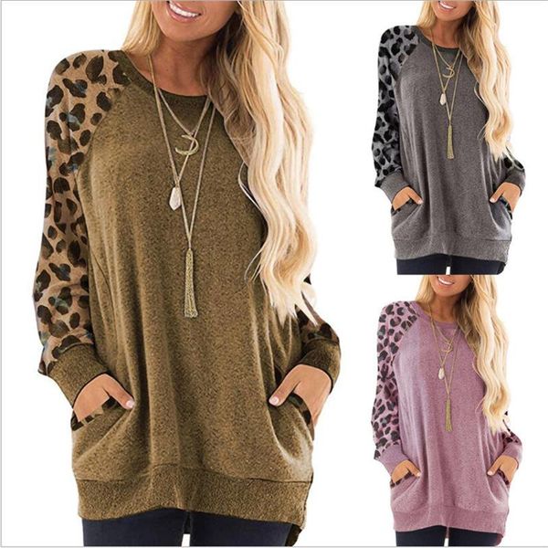

women's hoodies & sweatshirts avv 2021 autumn winter leopard print fashion women loose pullover round neck long sleeve casual ladies h, Black