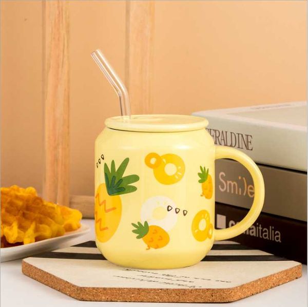

mugs glass straw mug student fruit cup household ceramics with lid