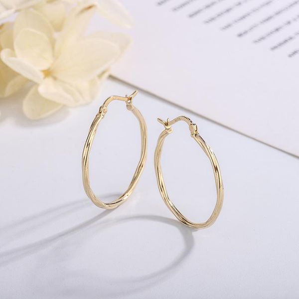 

hoop & huggie vintage 18k gold twist earrings for women fine jewelry au750 simple 20mm big circle anniversary birthday gift, Golden;silver