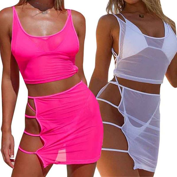 

Women Swimsuit Sexy Bikini Sets Cover Up Ladies Bathing Suits Mesh Swimwear Three Piece Bikini Summer Female Beachwear Swim Suit 050815, #1