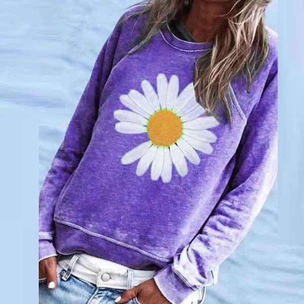 

women's blouses & shirts women daisy print blouse 2021 autumn casual elegant o neck long sleeve plus size streetwear shirt blusas, White