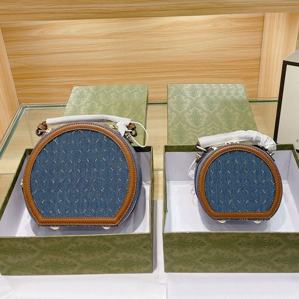 

designer classic circular denim crossbody bag shoulder bags handbag blue purse high-capacity lady wallet zipper closure