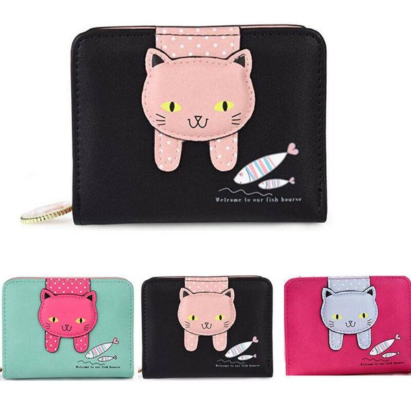 

wallets cartoon cat women wallet printing pu leather girls walelt high designed coin purse female card holder cute girl, Red;black