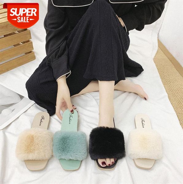 

net red hairy slippers ladies wear ins home #f68b, Black