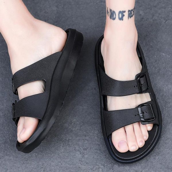 

slippers home summer indoor floor non-slip couple sandal men's flat shoes flip flops zapatos de hombre, Black