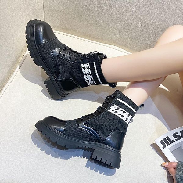

boots lace up platform women black sock ankle for autumn winter high heel gothic