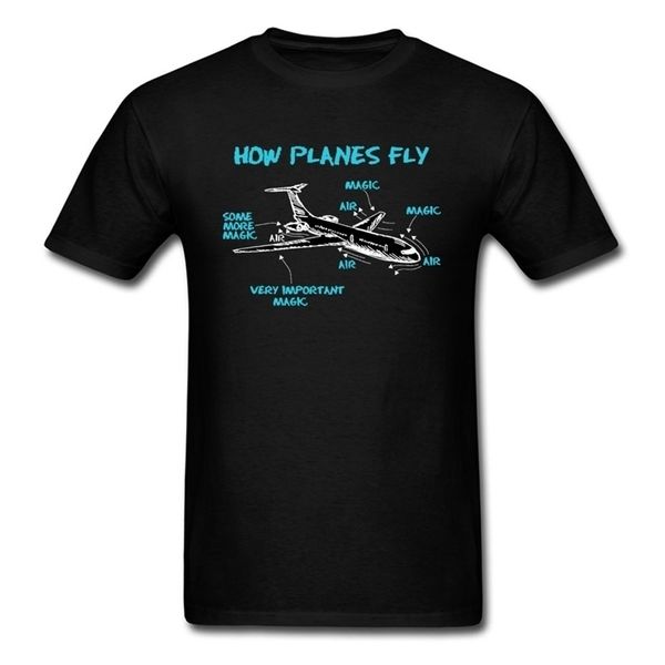 Print Engineer Mechanical How Plane Fly Herren T-Shirts Flugzeug Flugzeug Schematisches Diagramm Muster T-Shirt Vatertag Baumwolle 210410