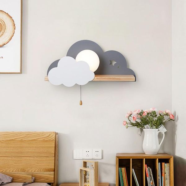 

wall lamps nordic light glass ball led cloud bedroom bedside sconce modern creative wood art reading study lighting indoor decor lamp