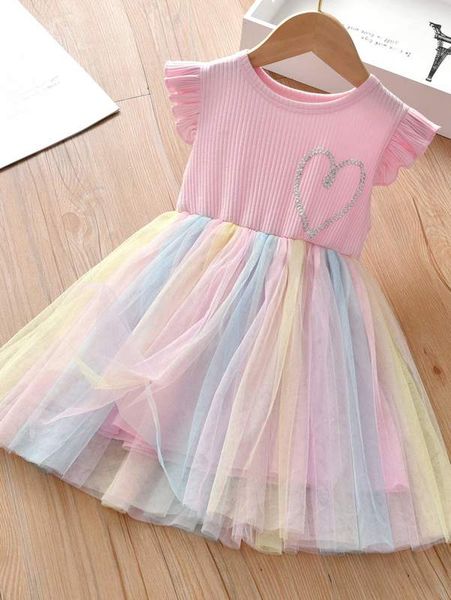 

toddler girls rib-knit bodice mesh hem dress she, Red;yellow