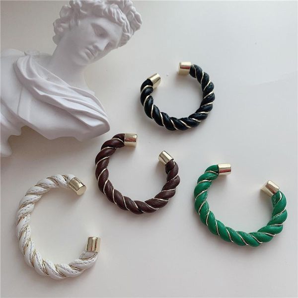 

bangle minar cool twist rope multicolor leather vintage adjusting open for women mujer punk hip hop jewelry 2021, Black