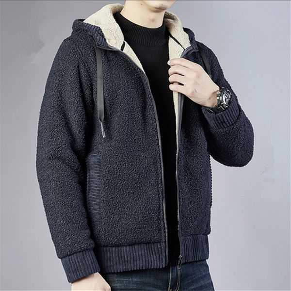 

men's hoodies & sweatshirts winter fleece men casual jacket thick fur lining solid warm coats mens jackets coat plus size uv6w, Black